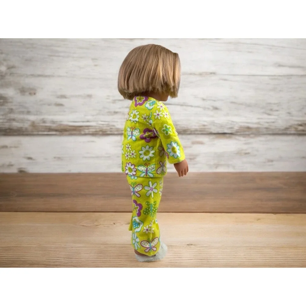 Lime Green Flower & Butterfly Doll Pajamas With Bunny Slippers Fits 18